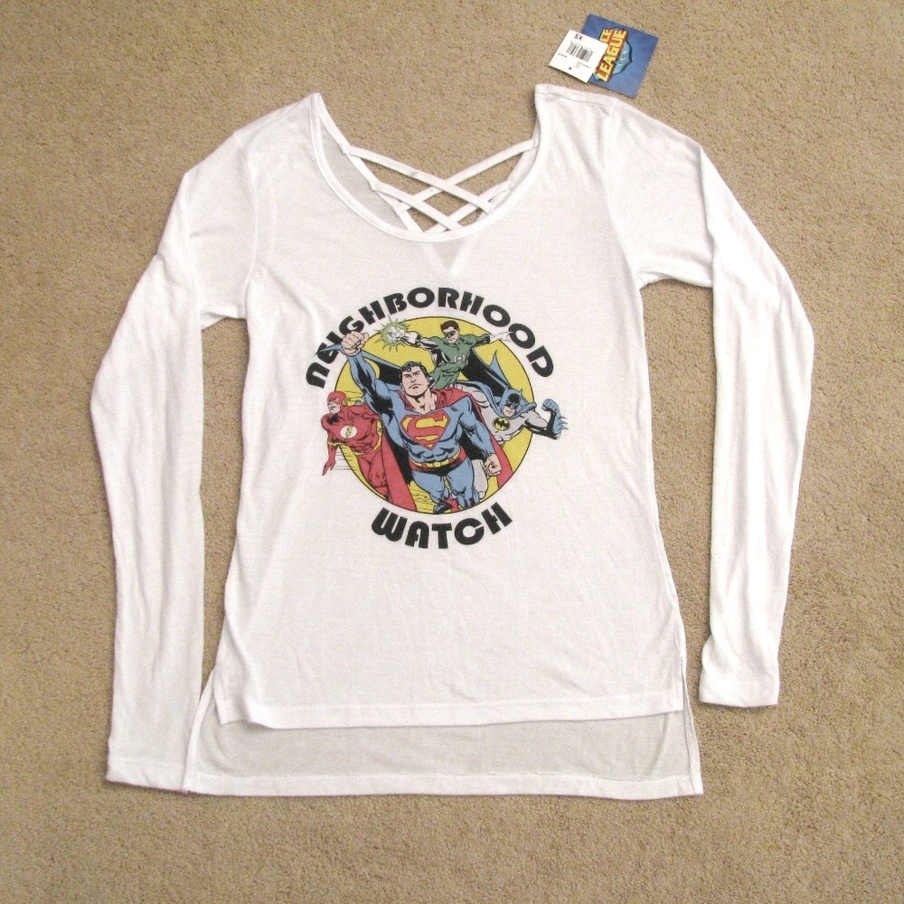 SUPER HEROES Long Sleeve Graphic Tee NEW Womens Size Small White